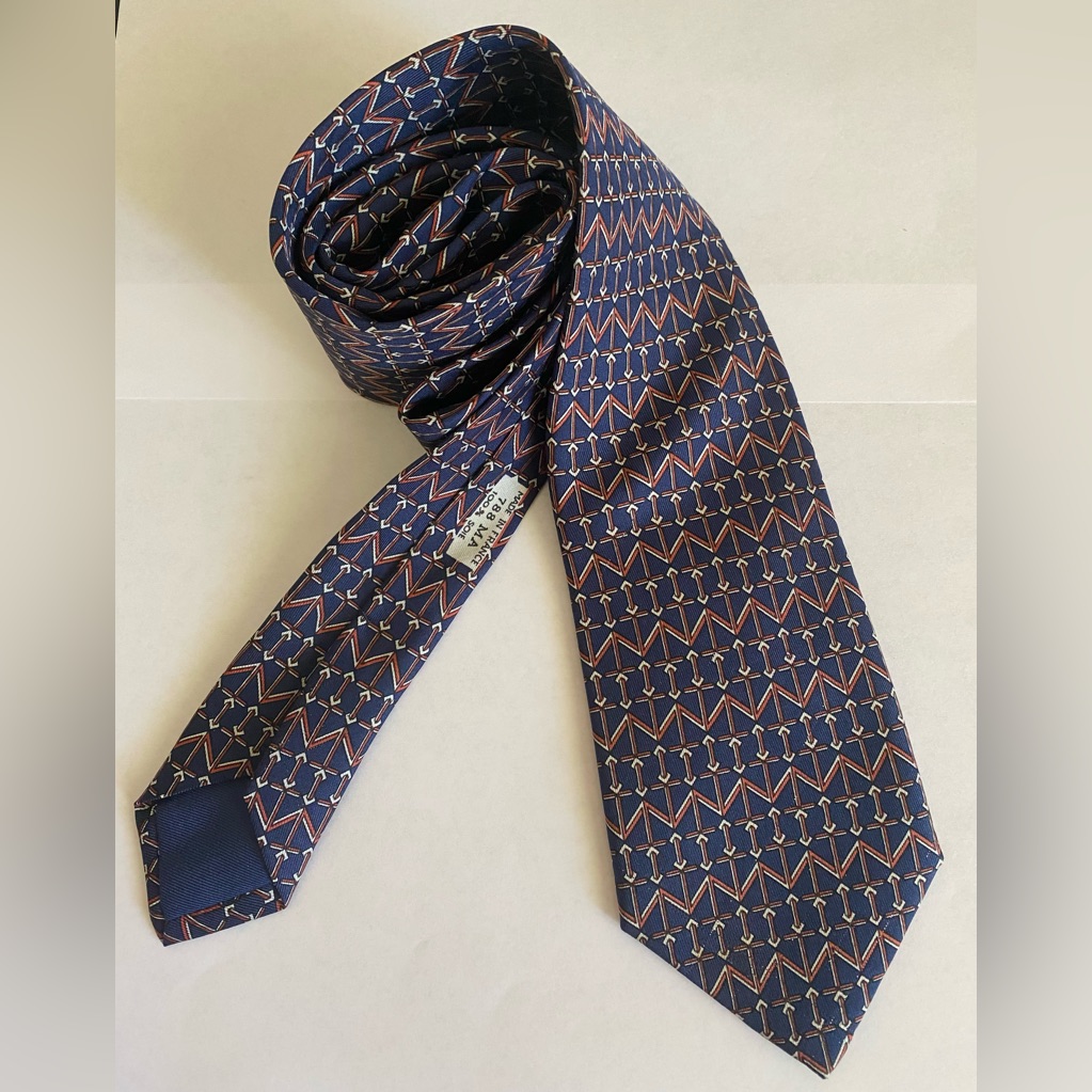 Hermes Silk Tie Necktie 788 Ma Geometric Arrow H Design Authentic Navy